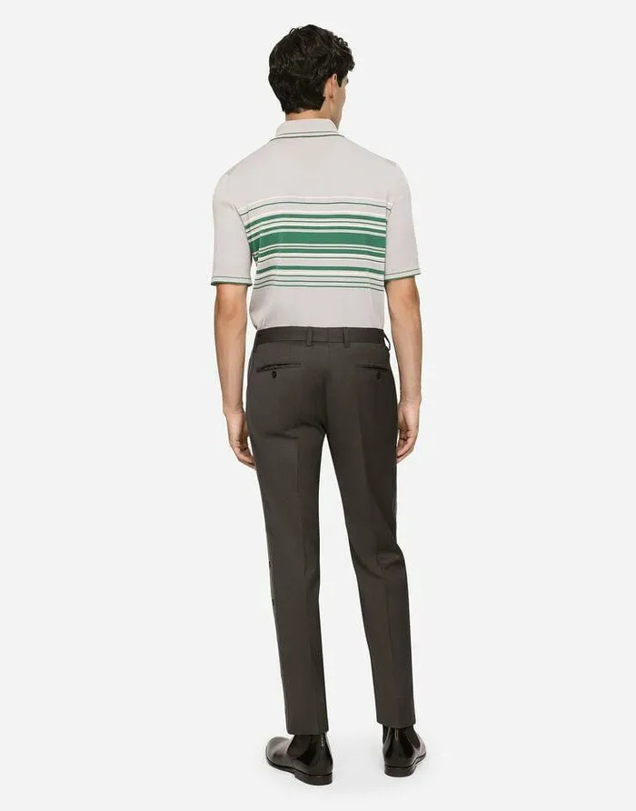 Dolce and Gabbana Trousers And Shorts Men Stretch Wool Pants With Side Bands Grey Dolce and Gabbana Trousers And Shorts Men Stretch Wool Pants With Side Bands Grey