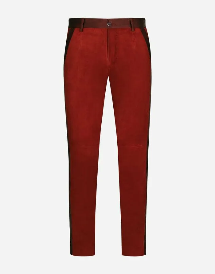 Dolce and Gabbana Trousers And Shorts Men Suede Pants With Silk Details Bordeaux Dolce and Gabbana Trousers And Shorts Men Suede Pants With Silk Details Bordeaux