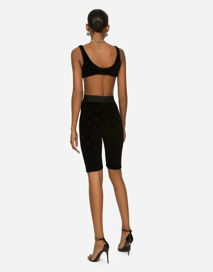 Dolce and Gabbana Trousers And Shorts Women Flocked Jersey Cycling Shorts With Allover DG Logo Black Dolce and Gabbana Trousers And Shorts Women Flocked Jersey Cycling Shorts With Allover DG Logo Black