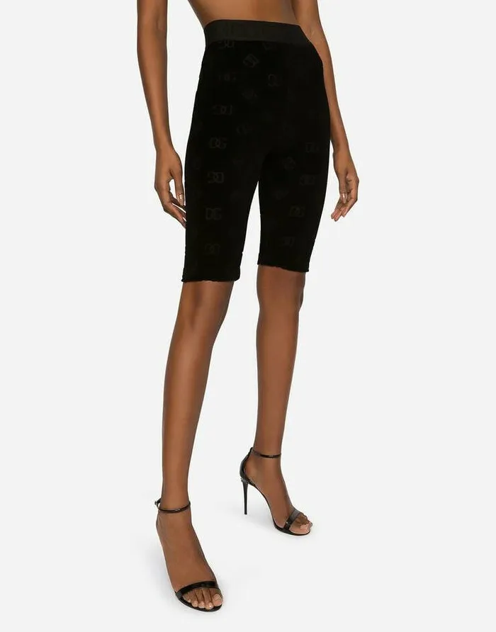 Dolce and Gabbana Trousers And Shorts Women Flocked Jersey Cycling Shorts With Allover DG Logo Black Dolce and Gabbana Trousers And Shorts Women Flocked Jersey Cycling Shorts With Allover DG Logo Black