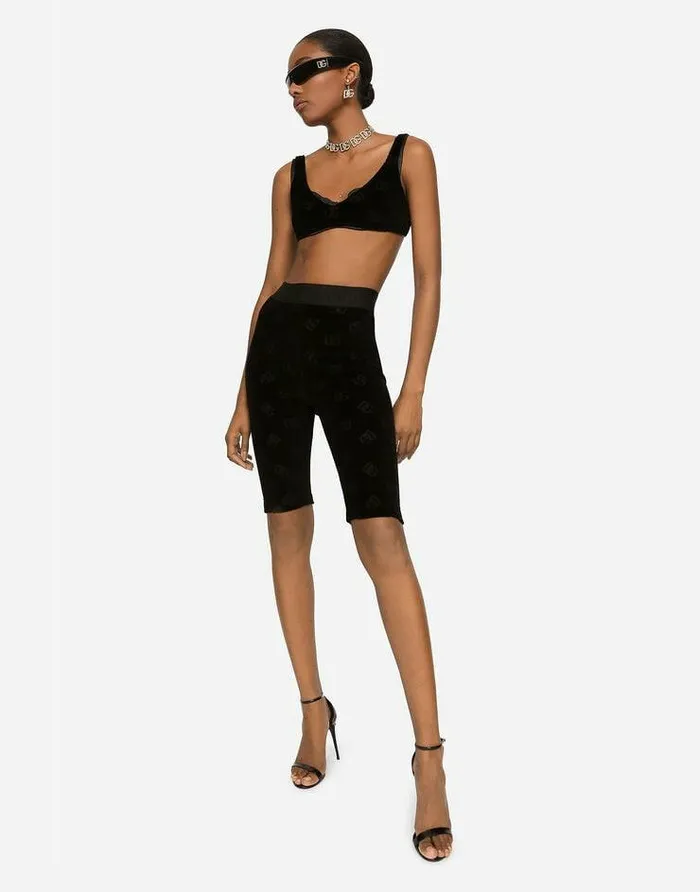 Dolce and Gabbana Trousers And Shorts Women Flocked Jersey Cycling Shorts With Allover DG Logo Black Dolce and Gabbana Trousers And Shorts Women Flocked Jersey Cycling Shorts With Allover DG Logo Black