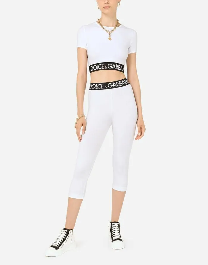 Dolce and Gabbana Trousers And Shorts Women Jersey Leggings With Branded Elastic White Dolce and Gabbana Trousers And Shorts Women Jersey Leggings With Branded Elastic White