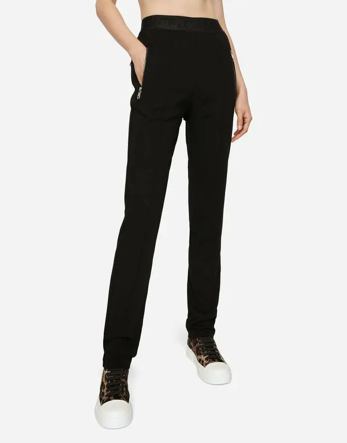 Dolce and Gabbana Trousers And Shorts Women Jersey Pants With Branded Elastic Black Dolce and Gabbana Trousers And Shorts Women Jersey Pants With Branded Elastic Black