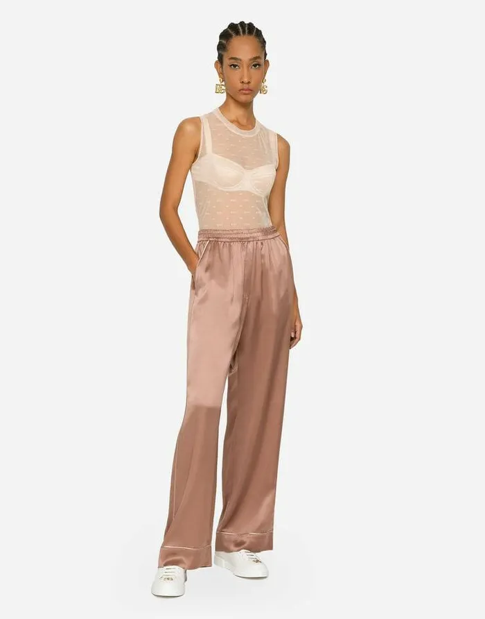 Dolce and Gabbana Trousers And Shorts Women Satin Pajama Pants With Piping Brown Dolce and Gabbana Trousers And Shorts Women Satin Pajama Pants With Piping Brown