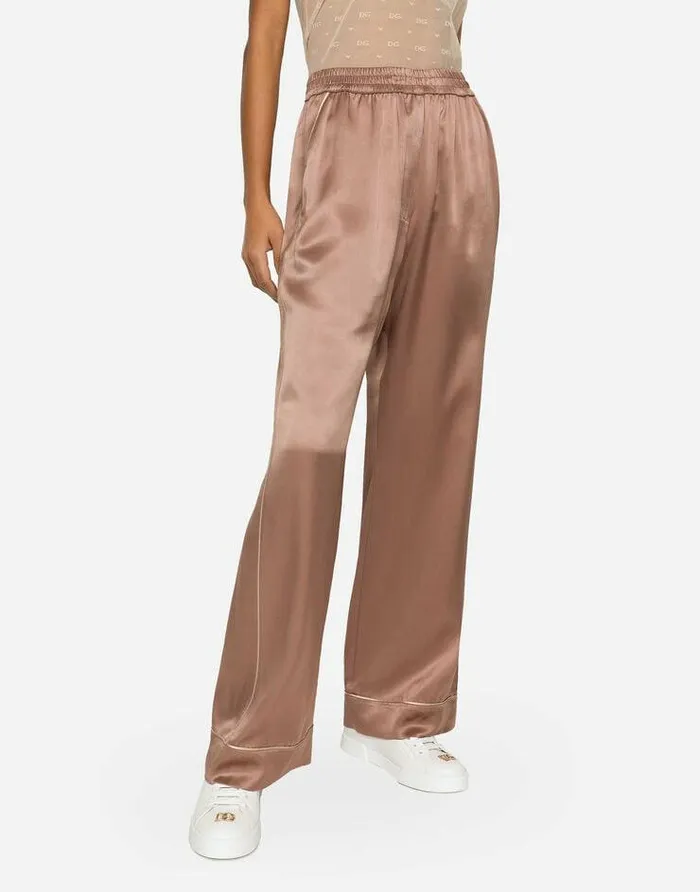 Dolce and Gabbana Trousers And Shorts Women Satin Pajama Pants With Piping Brown Dolce and Gabbana Trousers And Shorts Women Satin Pajama Pants With Piping Brown