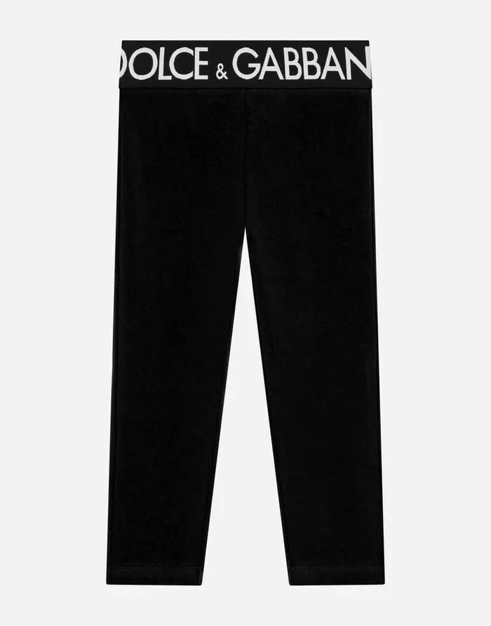 Dolce and Gabbana Trousers And Skirts Children Interlock Leggings With Branded Elastic Black Dolce and Gabbana Trousers And Skirts Children Interlock Leggings With Branded Elastic Black