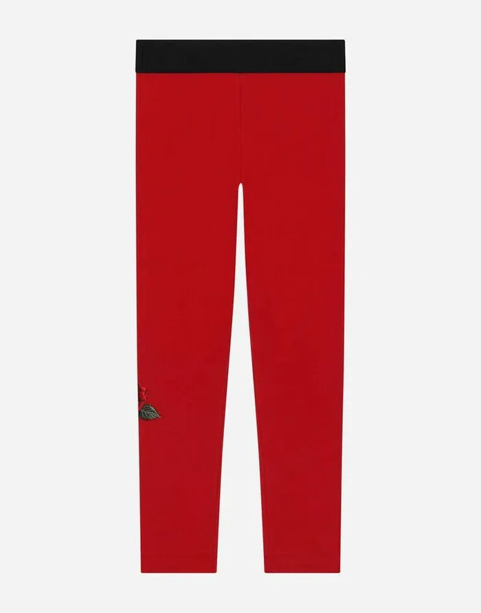 Dolce and Gabbana Trousers And Skirts Children Interlock Leggings With Logo And Rose Print Bordeaux Dolce and Gabbana Trousers And Skirts Children Interlock Leggings With Logo And Rose Print Bordeaux