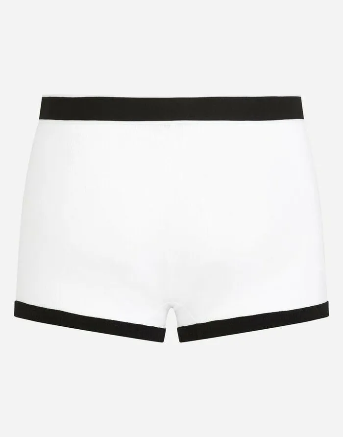 Dolce and Gabbana Underwear And Loungewear Men Finerib Cotton Boxers With DG Logo Whiteblack Dolce and Gabbana Underwear And Loungewear Men Finerib Cotton Boxers With DG Logo Whiteblack