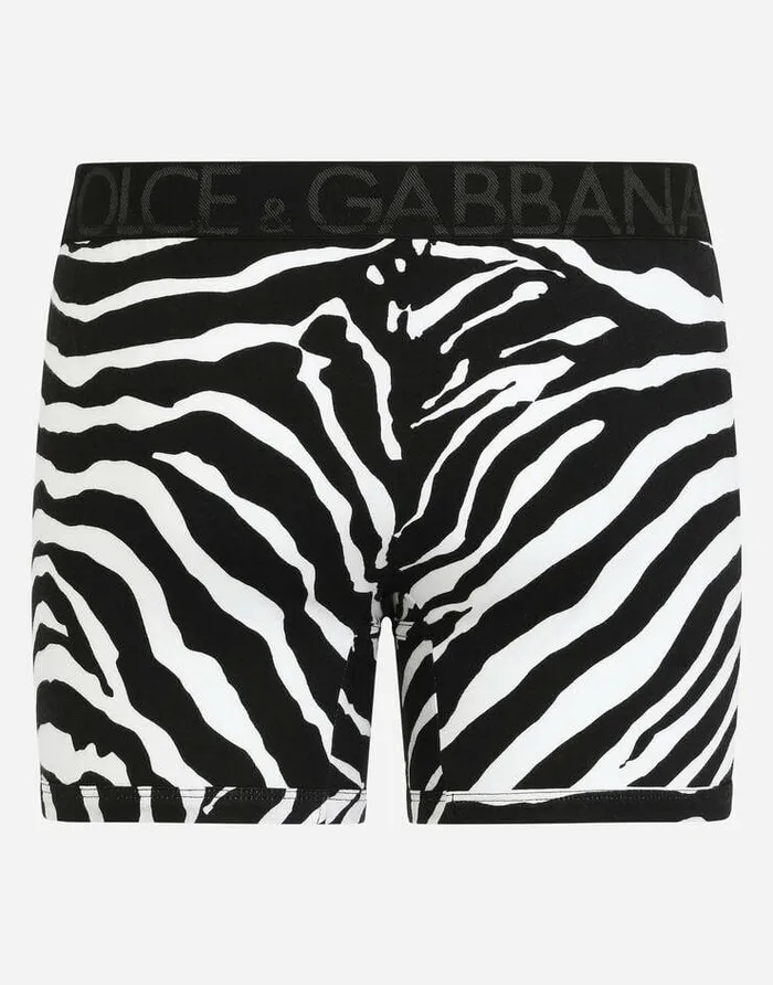 Dolce and Gabbana Underwear And Loungewear Men Longleg Stretch Cotton Boxers With Zebra Print Animal Print