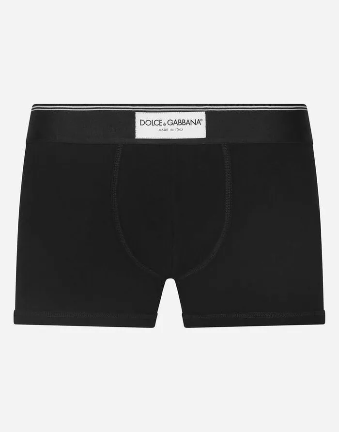 Dolce and Gabbana Underwear And Loungewear Men Twowaystretch Jersey Boxers With Patch Black