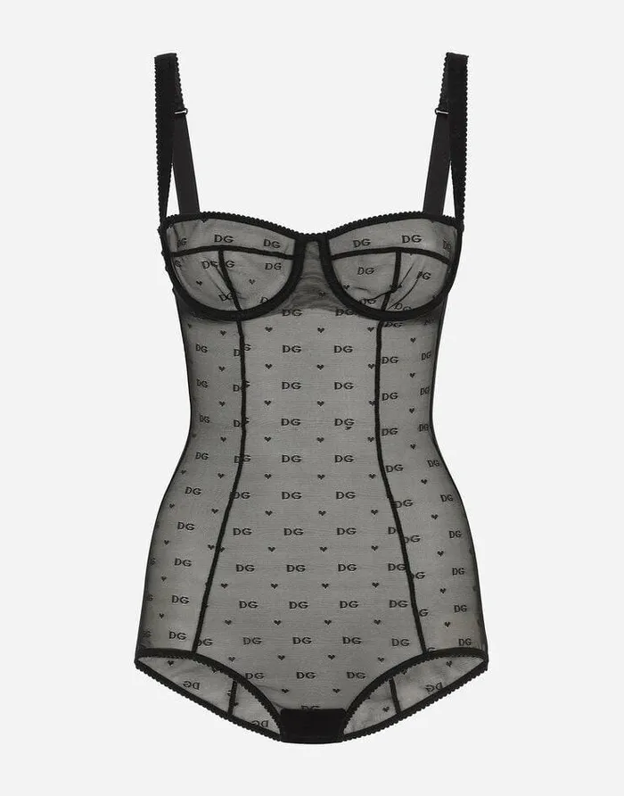 Dolce and Gabbana Underwear Women Jacquard Tulle Balconettebra Bodysuit Black Dolce and Gabbana Underwear Women Jacquard Tulle Balconettebra Bodysuit Black
