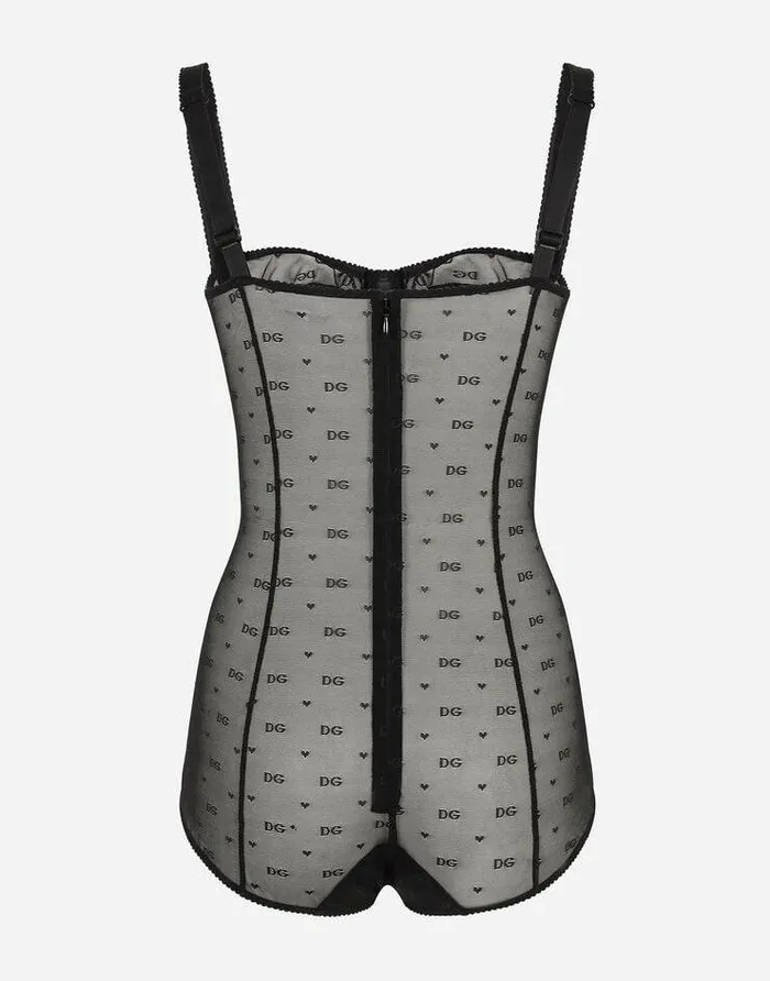 Dolce and Gabbana Underwear Women Jacquard Tulle Balconettebra Bodysuit Black Dolce and Gabbana Underwear Women Jacquard Tulle Balconettebra Bodysuit Black