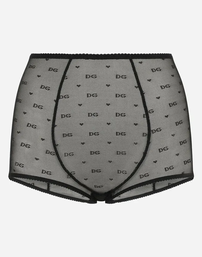 Dolce and Gabbana Underwear Women Jacquard Tulle Highwaisted Panties Black