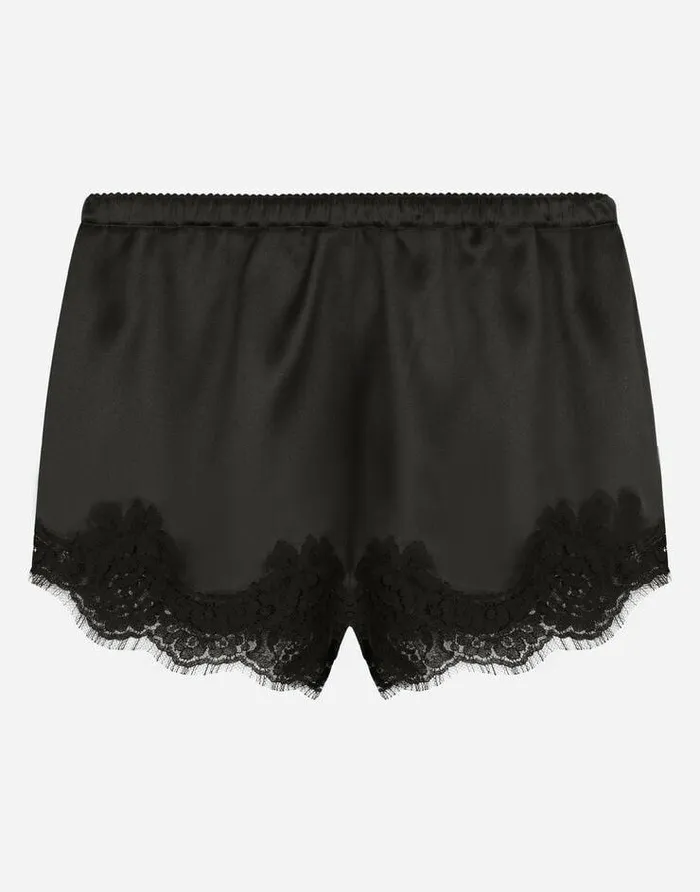 Dolce and Gabbana Underwear Women Satin Lingerie Shorts With Lace Detailing Black Dolce and Gabbana Underwear Women Satin Lingerie Shorts With Lace Detailing Black