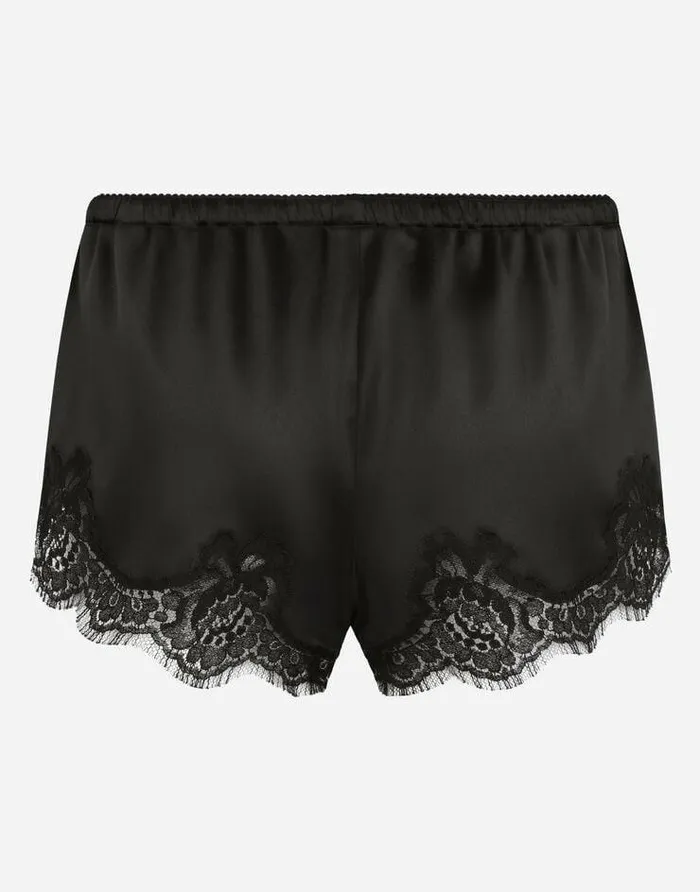 Dolce and Gabbana Underwear Women Satin Lingerie Shorts With Lace Detailing Black Dolce and Gabbana Underwear Women Satin Lingerie Shorts With Lace Detailing Black