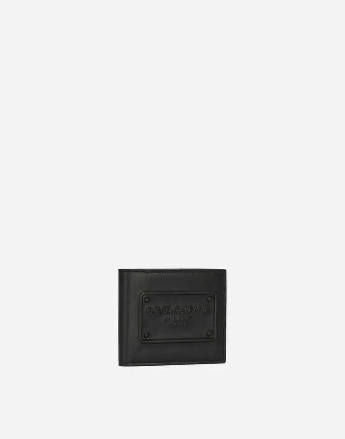 Dolce and Gabbana Wallets And Small Leather Goods Men Calfskin Bifold Wallet With Raised Logo Black