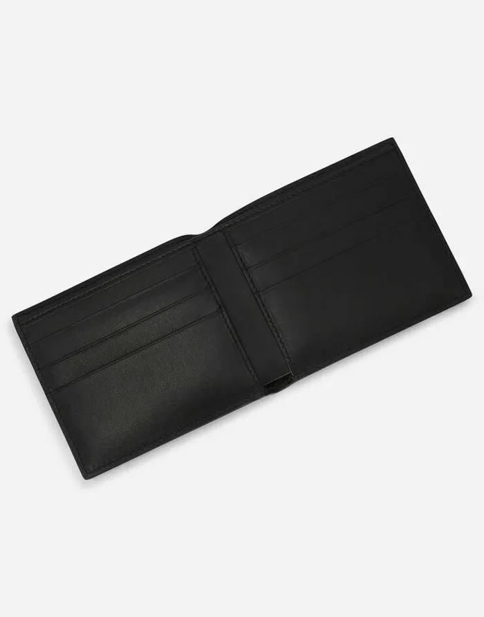 Dolce and Gabbana Wallets And Small Leather Goods Men Calfskin Bifold Wallet With Raised Logo Black