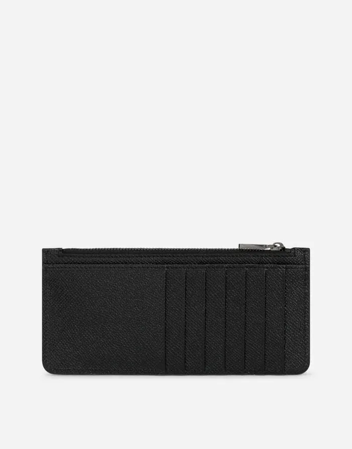 Dolce and Gabbana Wallets And Small Leather Goods Men Calfskin Vertical Card Holder With Logo Tag Black
