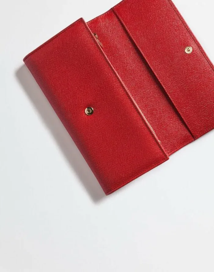 Dolce and Gabbana Wallets And Small Leather Goods Women Continental Wallet In Dauphine Leather Red Dolce and Gabbana Wallets And Small Leather Goods Women Continental Wallet In Dauphine Leather Red