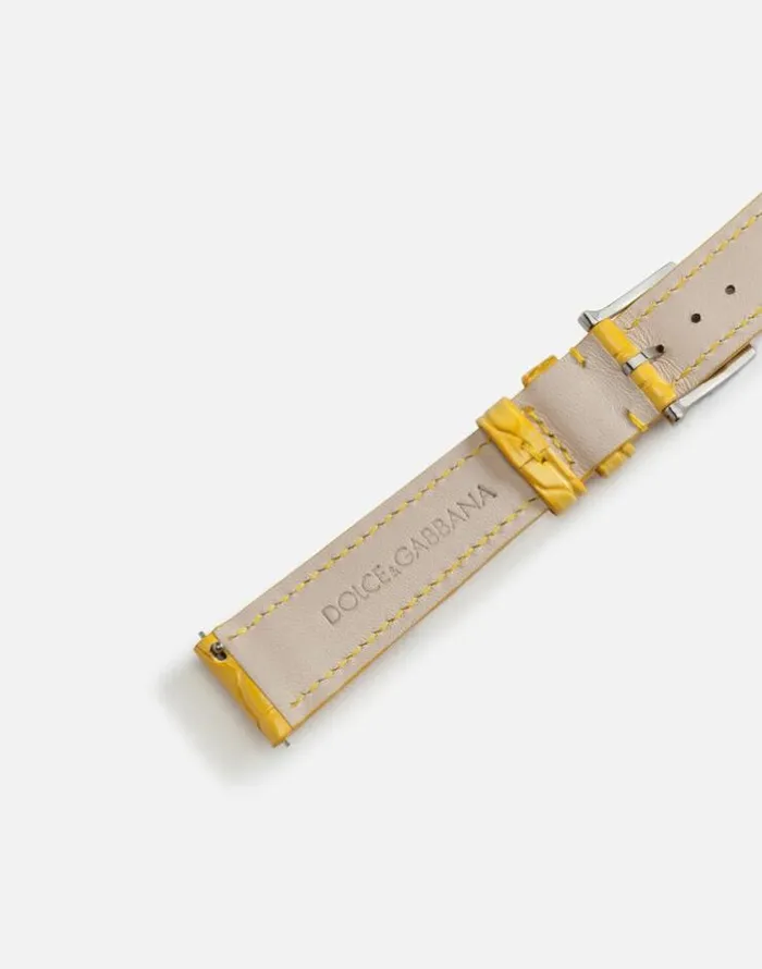 Dolce and Gabbana WatchesandStraps Women Alligator Strap With Buckle And Hook In Steel Yellow Dolce and Gabbana WatchesandStraps Women Alligator Strap With Buckle And Hook In Steel Yellow