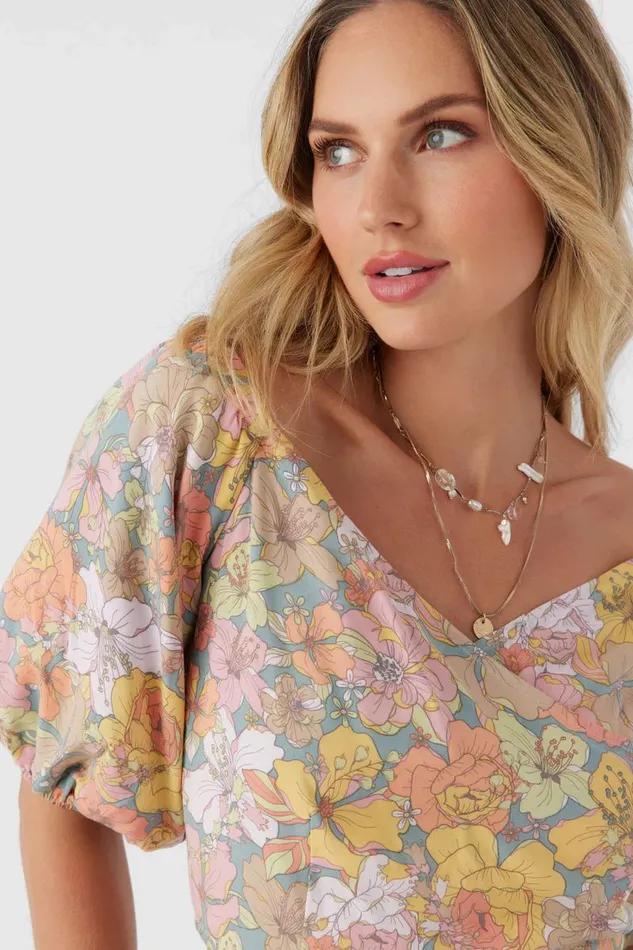 DORIAN JANIS FLORAL TOP Silver Blue Women O039NEILL Collections