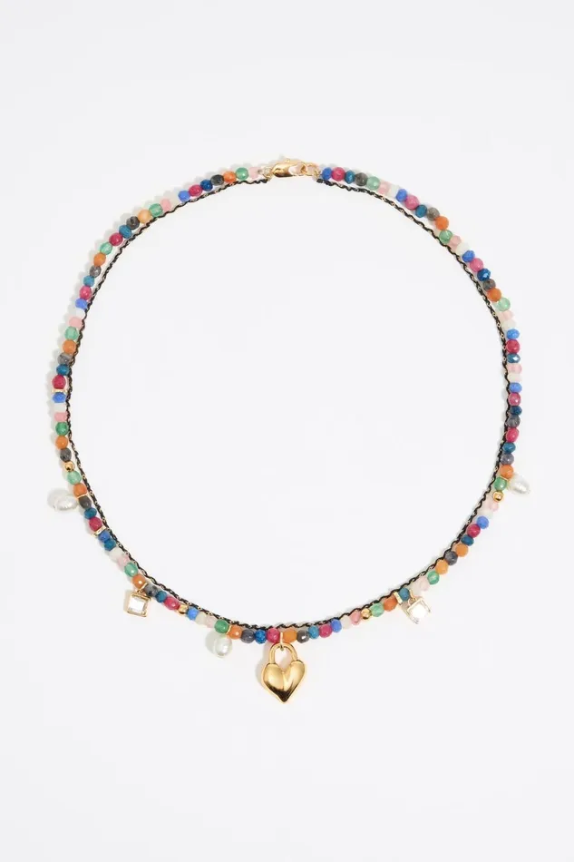 Doubleheart Necklace With Multicolor Stones Gold Women Bimba Y Lola Jewelry