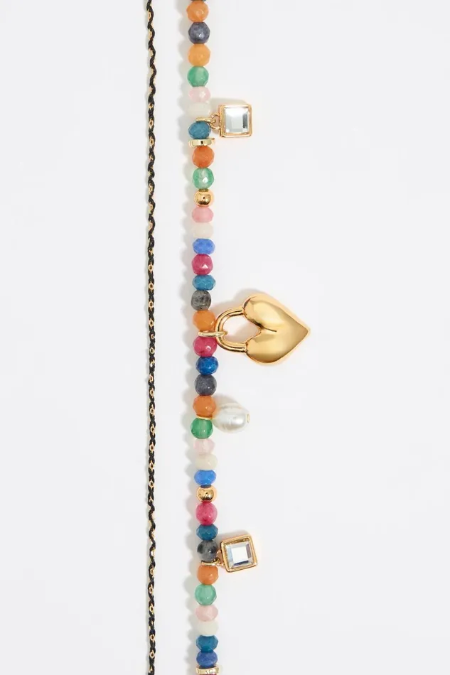 Doubleheart Necklace With Multicolor Stones Gold Women Bimba Y Lola Jewelry