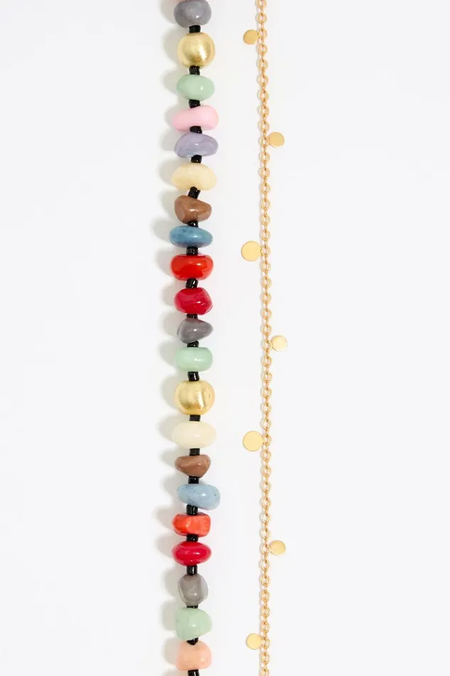 Doublelayer Necklace With Gold Chain And Stones Dark Red Women Bimba Y Lola Jewelry Doublelayer Necklace With Gold Chain And Stones Dark Red Women Bimba Y Lola Jewelry