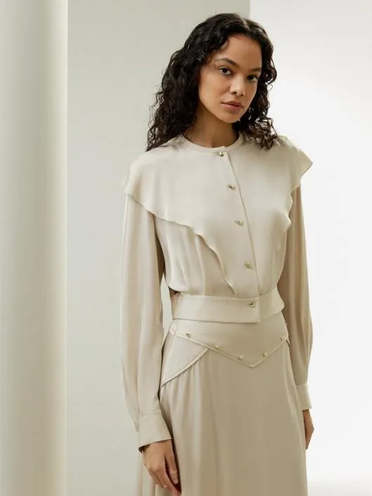 Double Yoke SemiSheer Silk Blouse Women Lilysilk Tops