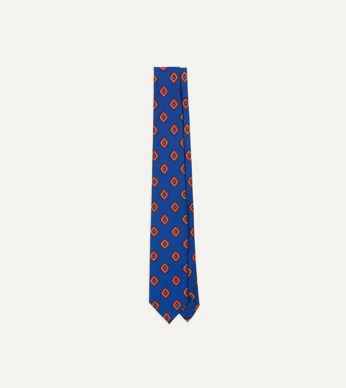 Drake039s Blue Tile Print 36oz Madder Silk Self Tipped Tie 8211 Ties