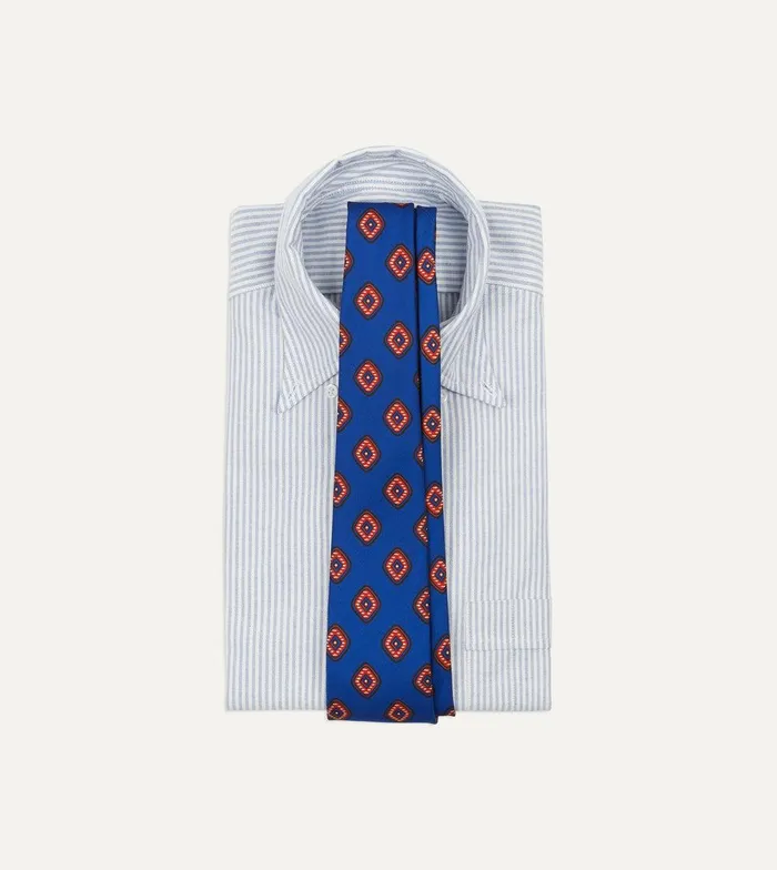 Drake039s Blue Tile Print 36oz Madder Silk Self Tipped Tie 8211 Ties