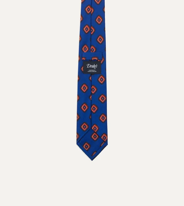 Drake039s Blue Tile Print 36oz Madder Silk Self Tipped Tie 8211 Ties