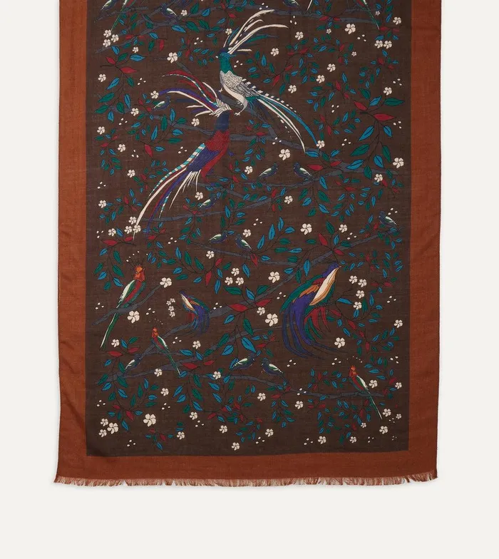 Drake039s Brown Birds Of Paradise Print Wool Scarf 8211 Accessories
