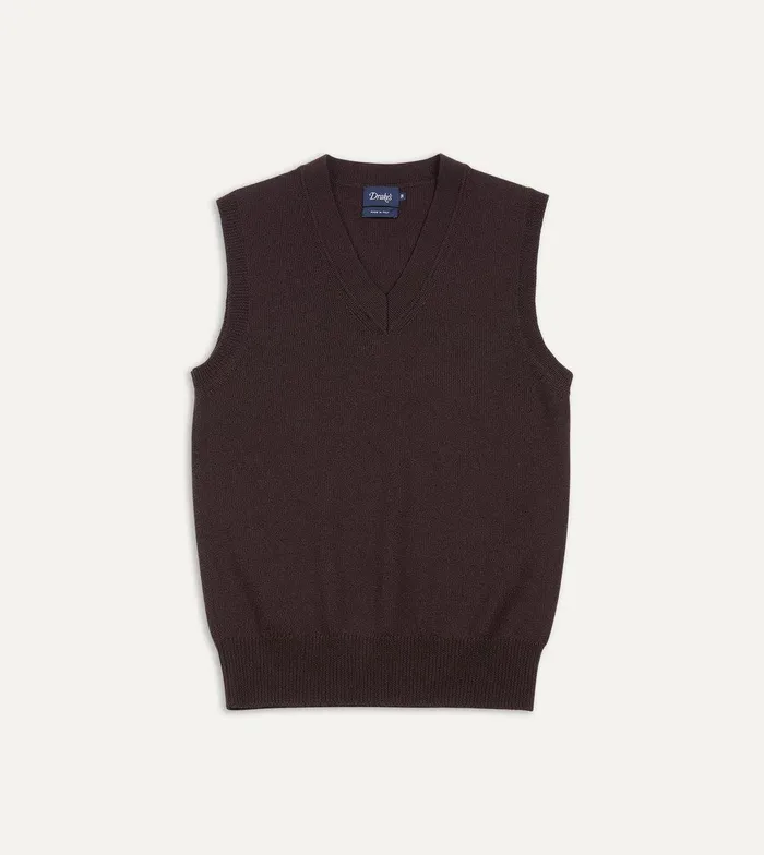 Drake039s Brown Merino Wool Knitted Vest 8211 Clothing
