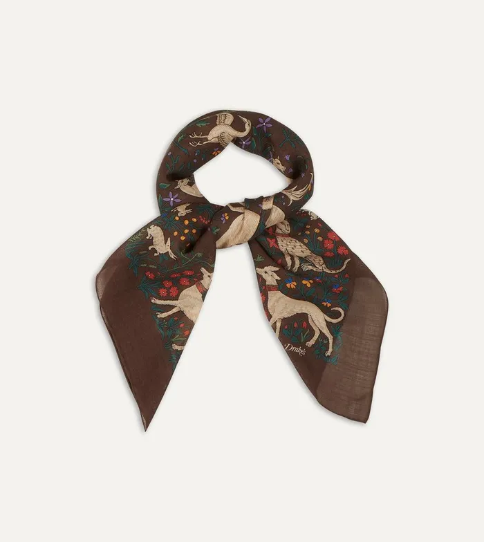 Drake039s Brown Unicorn Print WoolSilk Square Scarf 8211 Accessories