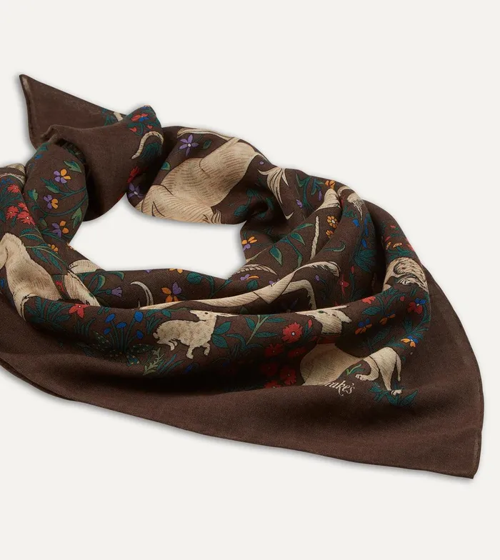 Drake039s Brown Unicorn Print WoolSilk Square Scarf 8211 Accessories