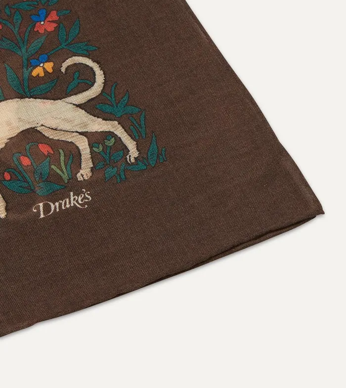 Drake039s Brown Unicorn Print WoolSilk Square Scarf 8211 Accessories