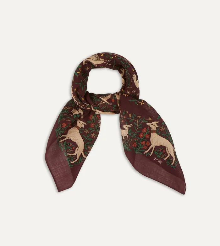 Drake039s Burgundy Unicorn Print WoolSilk Square Scarf 8211 Accessories