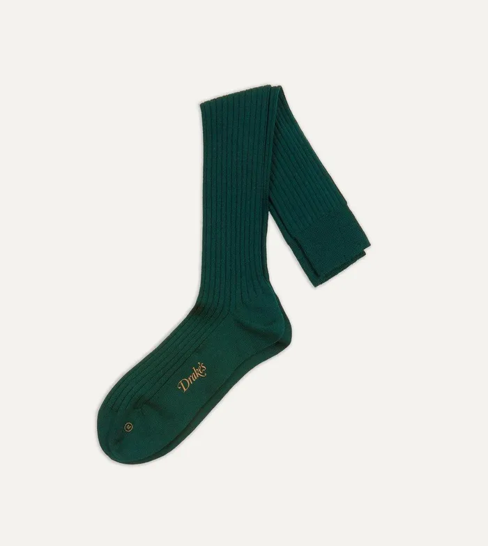 Drake039s Dark Green Wool OvertheCalf Socks 8211 Accessories