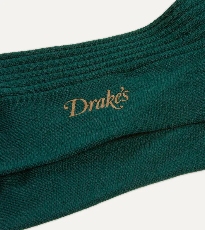 Drake039s Dark Green Wool OvertheCalf Socks 8211 Accessories