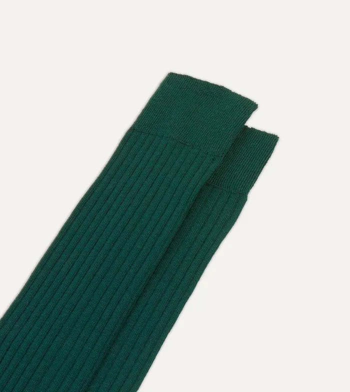 Drake039s Dark Green Wool OvertheCalf Socks 8211 Accessories