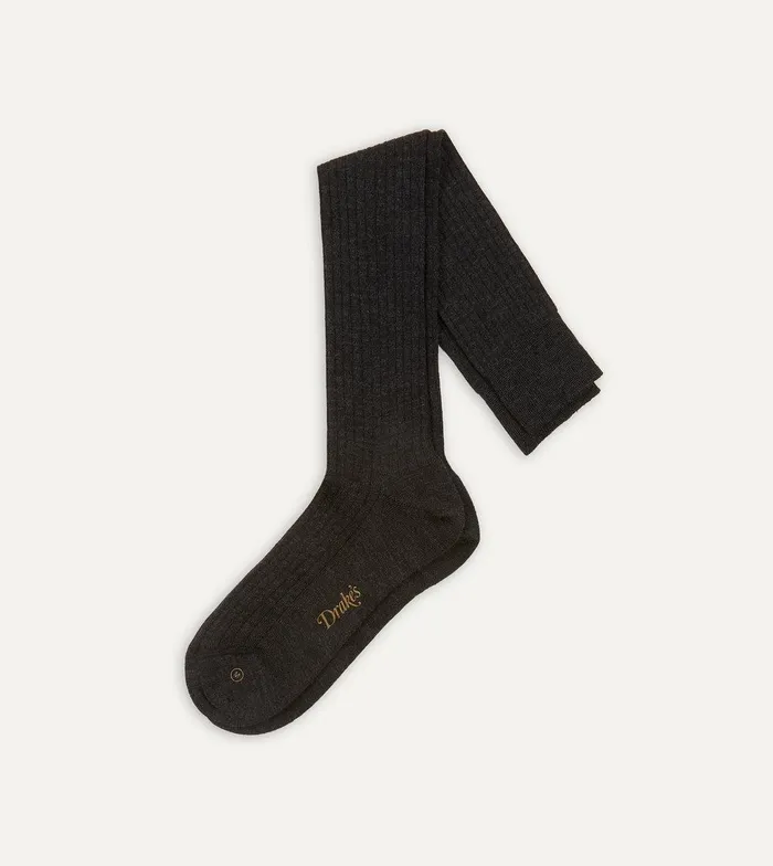 Drake039s Dark Grey Wool OverTheCalf Sock 8211 Accessories