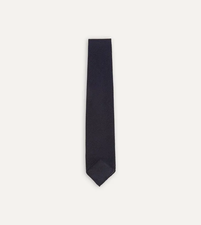 Drake039s Dark Navy Fine Woven Grenadine Silk Hand Rolled Tie 8211 Ties