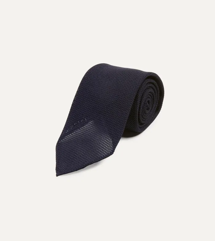 Drake039s Dark Navy Fine Woven Grenadine Silk Hand Rolled Tie 8211 Ties