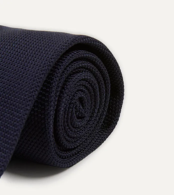 Drake039s Dark Navy Fine Woven Grenadine Silk Hand Rolled Tie 8211 Ties