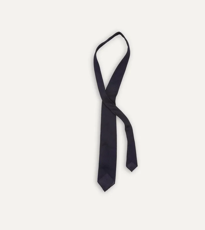 Drake039s Dark Navy Fine Woven Grenadine Silk Hand Rolled Tie 8211 Ties