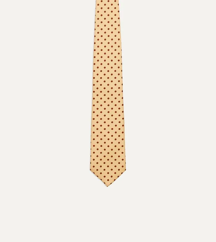 Drake039s Gold Circular Dot Silk Self Tipped Tie 8211 Ties