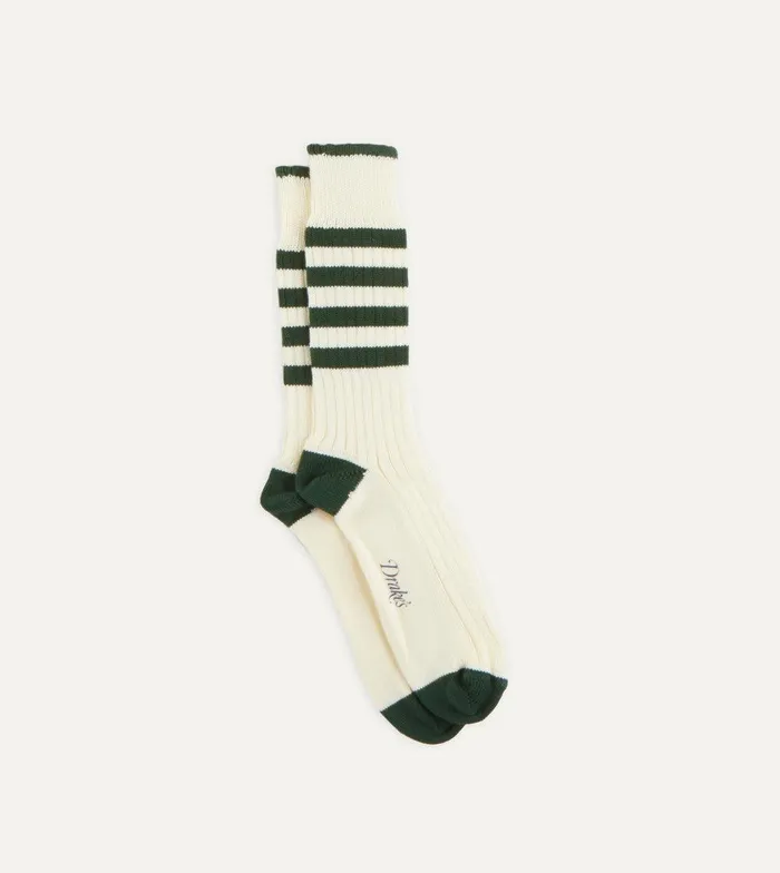 Drake039s Green And Ecru Heavy Striped Sport Socks 8211 Accessories