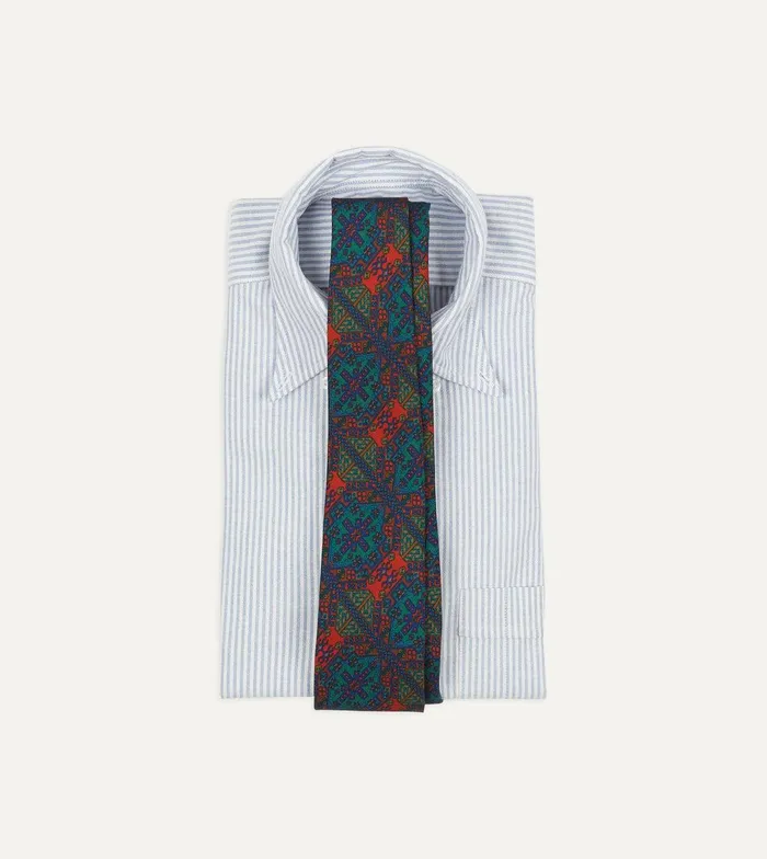 Drake039s Green And Orange Mosaic Tile Print Madder Silk Self Tipped Tie 8211 Ties