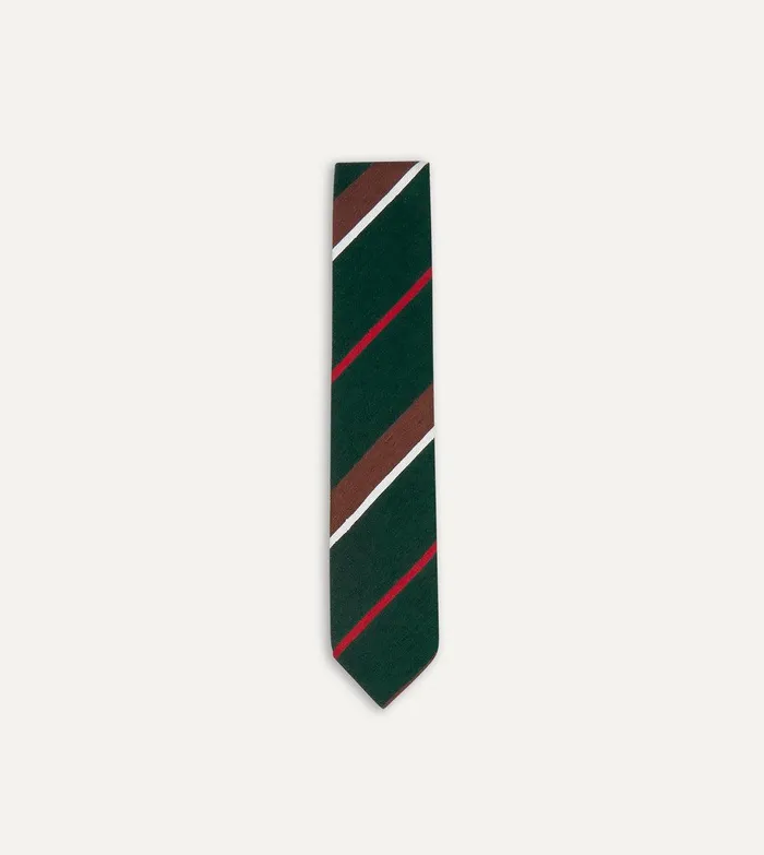 Drake039s Green Brown And White Stripe Shantung Silk Tie 8211 Ties